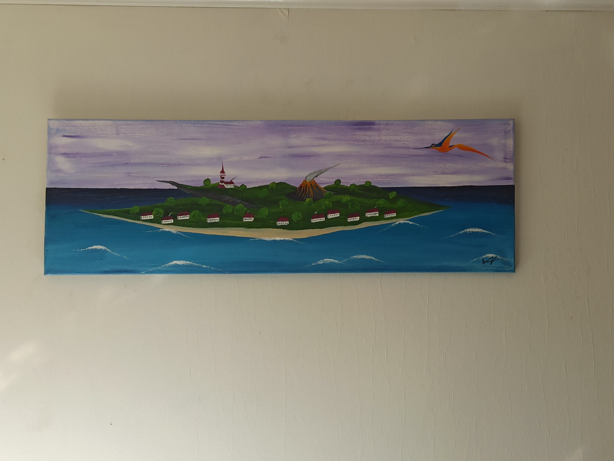 Vulkan Insel Öl auf Leinwand 40x120 cm – Bild 7