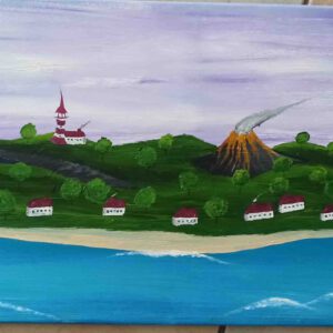 Vulkan Insel Öl auf Leinwand 40x120 cm