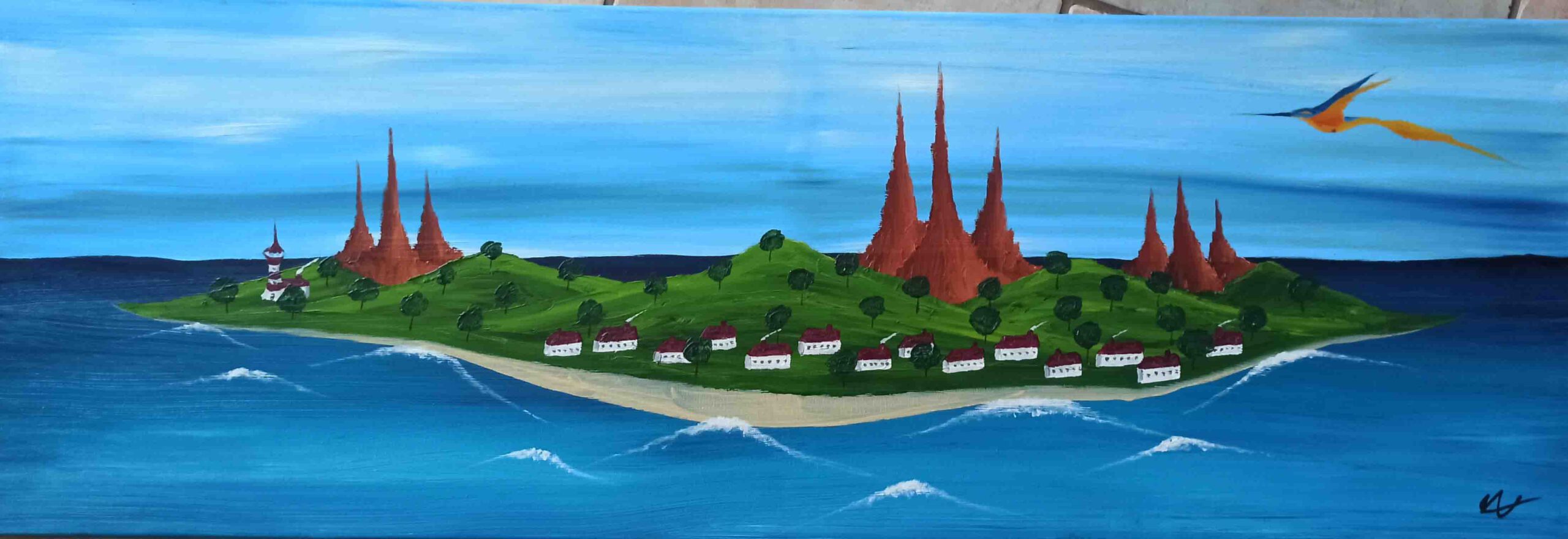 Insel Öl auf Leinwand 40x120 cm