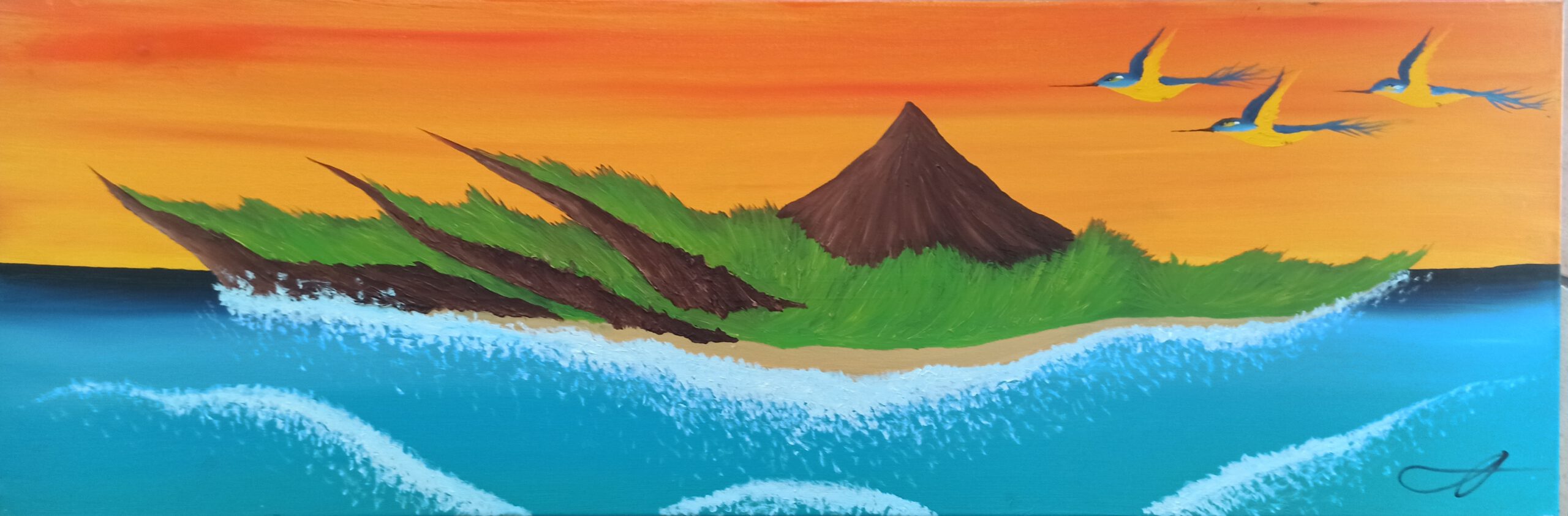 Klippen Insel Öl auf Leinwand 40x120 cm